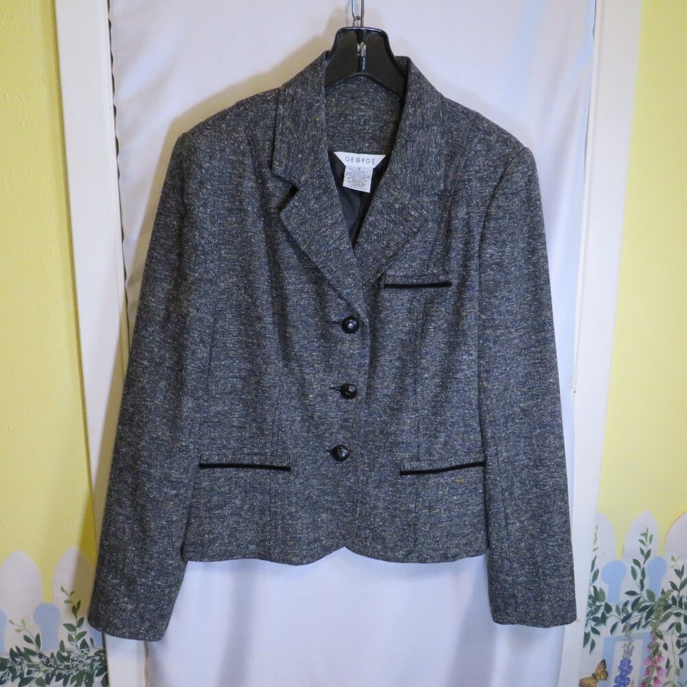 Women's George Gray & Black Tweed Blazer Jacket, Size 12